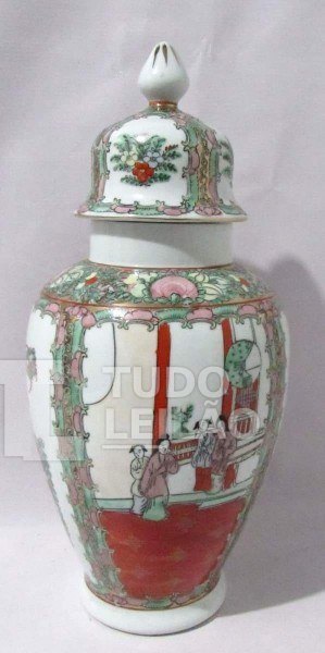 Potiche Importado Em Porcelana Oriental , Desenhos Com Flores, Pássaros, Paisagens Orientais Marcado