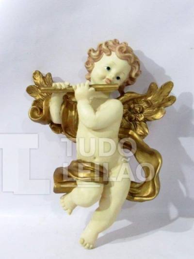 Escultura Importada Anjo, Em Resina Italiana Montefiori, Em Policromia, Acompanha Caixa Original